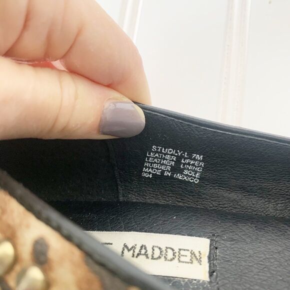 STEVE MADDEN Studly Flats Leather Gold Studs Animal Print Loafer Women's Size 7M - Picture 11 of 11